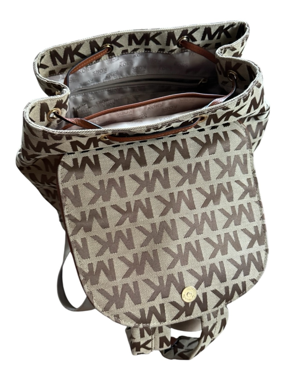 Michael Kors Signature MK Monogram Beige and Brown Backpack - Picture 5 of 6